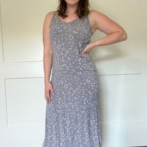 American Outpost 90s Vintage Cornflower Blue Floral Long Maxi V-Neck Dress 🩵